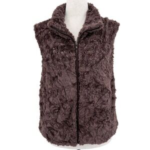 ii Sisters Brown Faux Fur Zip Up Vest Women's XL Cozy Winter Outerwear Layer XL‎